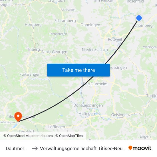 Dautmergen to Verwaltungsgemeinschaft Titisee-Neustadt map