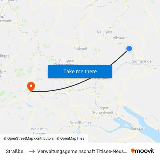 Straßberg to Verwaltungsgemeinschaft Titisee-Neustadt map