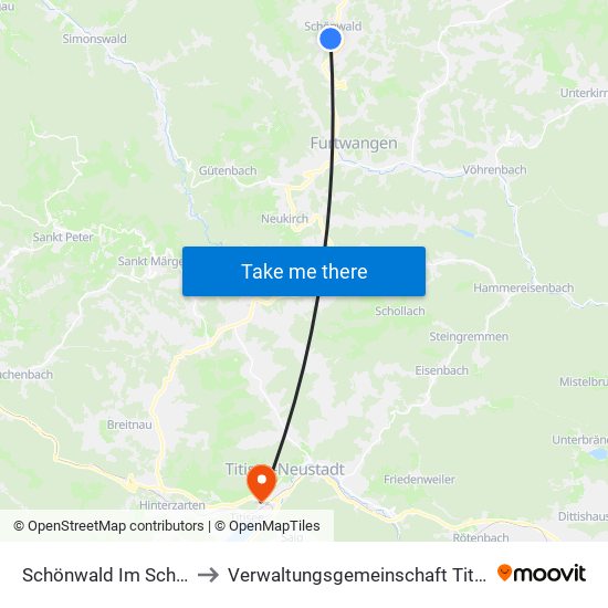 Schönwald Im Schwarzwald to Verwaltungsgemeinschaft Titisee-Neustadt map