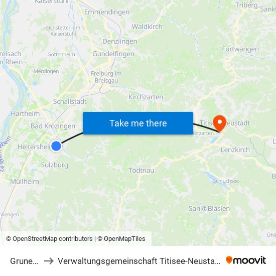 Grunern to Verwaltungsgemeinschaft Titisee-Neustadt map