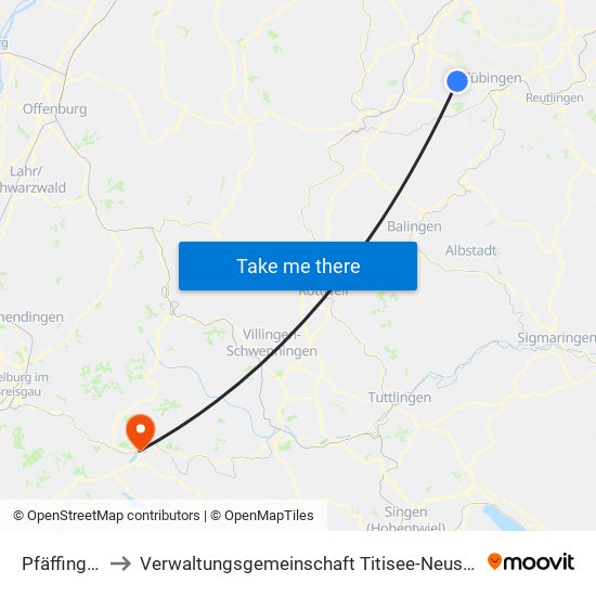 Pfäffingen to Verwaltungsgemeinschaft Titisee-Neustadt map