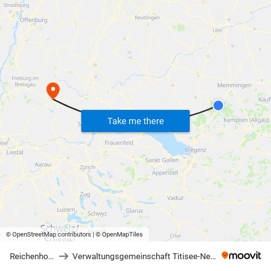 Reichenhofen to Verwaltungsgemeinschaft Titisee-Neustadt map