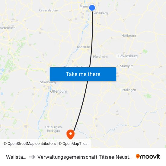 Wallstadt to Verwaltungsgemeinschaft Titisee-Neustadt map