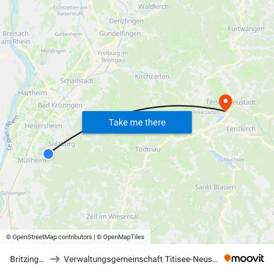 Britzingen to Verwaltungsgemeinschaft Titisee-Neustadt map