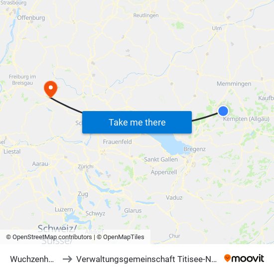 Wuchzenhofen to Verwaltungsgemeinschaft Titisee-Neustadt map