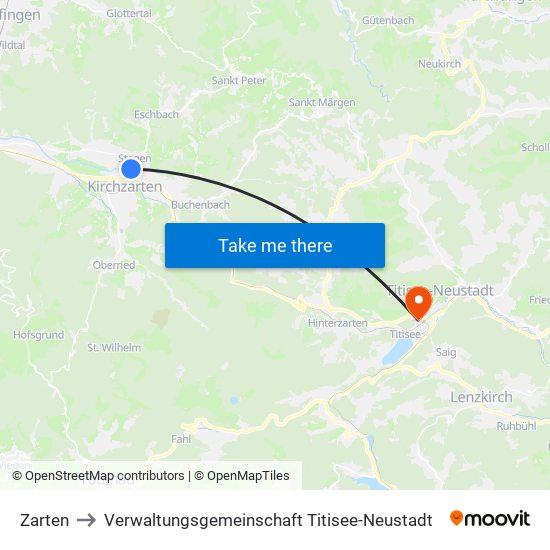 Zarten to Verwaltungsgemeinschaft Titisee-Neustadt map