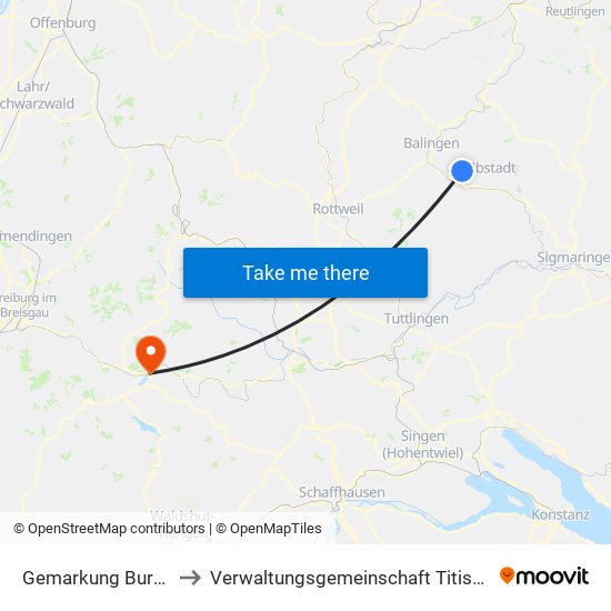 Gemarkung Burgfelden to Verwaltungsgemeinschaft Titisee-Neustadt map