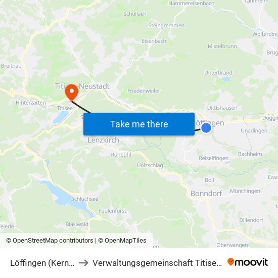 Löffingen (Kernstadt) to Verwaltungsgemeinschaft Titisee-Neustadt map