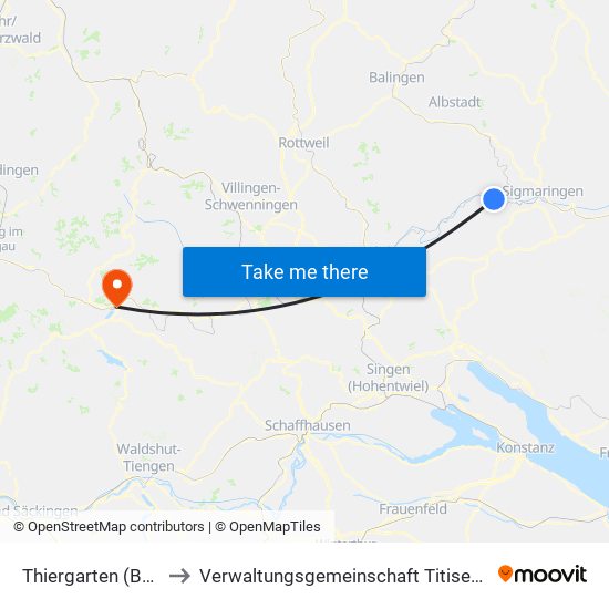 Thiergarten (Beuron) to Verwaltungsgemeinschaft Titisee-Neustadt map