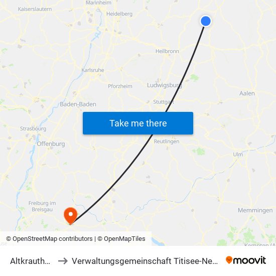 Altkrautheim to Verwaltungsgemeinschaft Titisee-Neustadt map