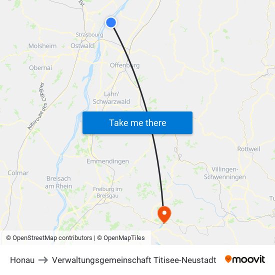 Honau to Verwaltungsgemeinschaft Titisee-Neustadt map