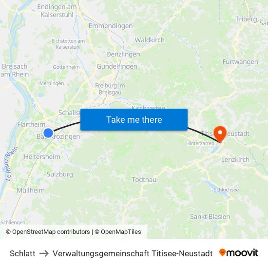 Schlatt to Verwaltungsgemeinschaft Titisee-Neustadt map