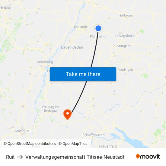 Ruit to Verwaltungsgemeinschaft Titisee-Neustadt map