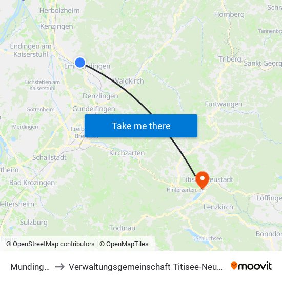 Mundingen to Verwaltungsgemeinschaft Titisee-Neustadt map