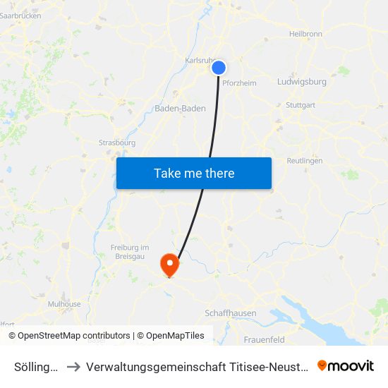 Söllingen to Verwaltungsgemeinschaft Titisee-Neustadt map