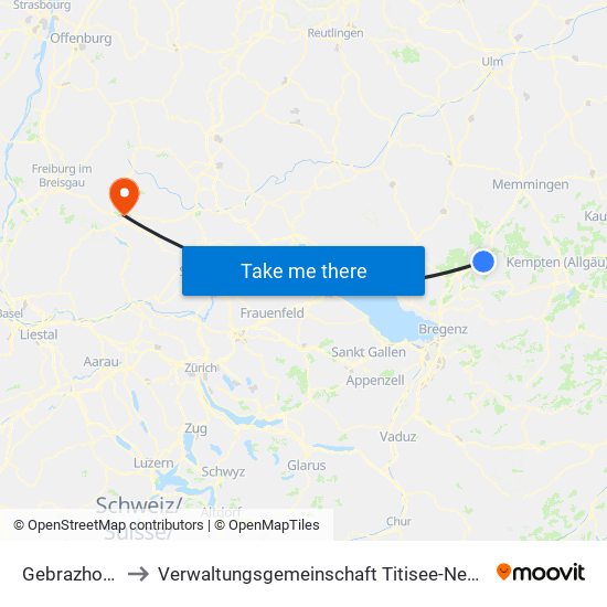 Gebrazhofen to Verwaltungsgemeinschaft Titisee-Neustadt map