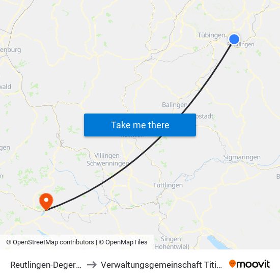 Reutlingen-Degerschlacht to Verwaltungsgemeinschaft Titisee-Neustadt map