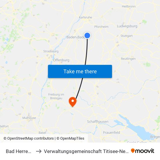 Bad Herrenalb to Verwaltungsgemeinschaft Titisee-Neustadt map