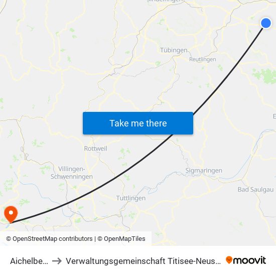 Aichelberg to Verwaltungsgemeinschaft Titisee-Neustadt map