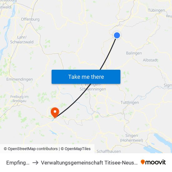 Empfingen to Verwaltungsgemeinschaft Titisee-Neustadt map
