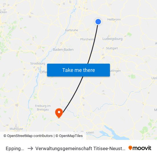 Eppingen to Verwaltungsgemeinschaft Titisee-Neustadt map