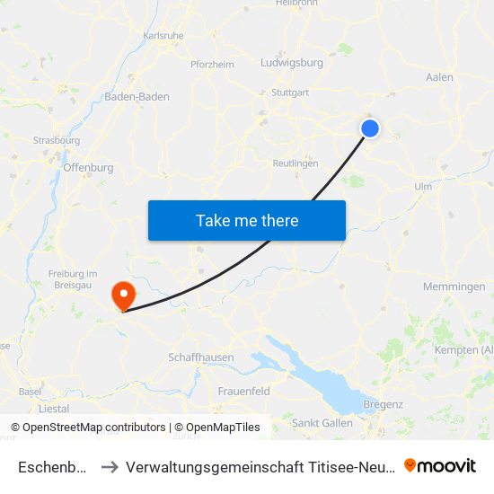 Eschenbach to Verwaltungsgemeinschaft Titisee-Neustadt map