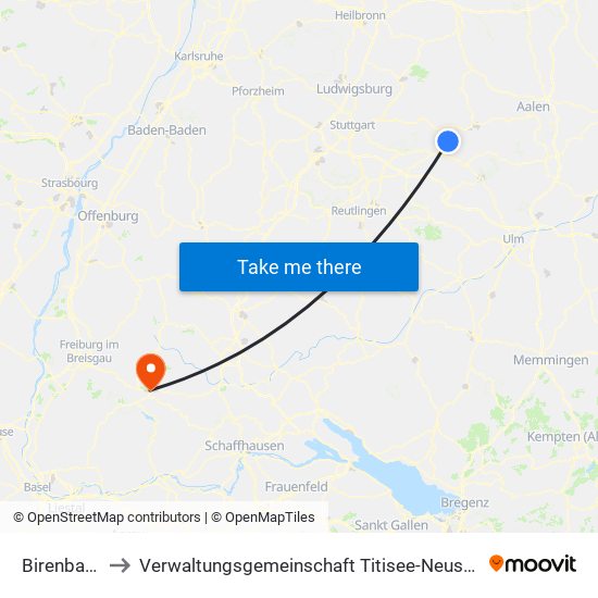 Birenbach to Verwaltungsgemeinschaft Titisee-Neustadt map