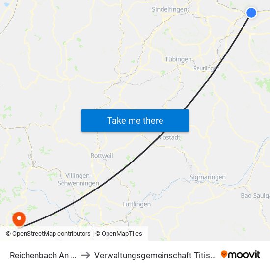 Reichenbach An Der Fils to Verwaltungsgemeinschaft Titisee-Neustadt map