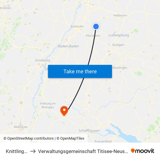 Knittlingen to Verwaltungsgemeinschaft Titisee-Neustadt map