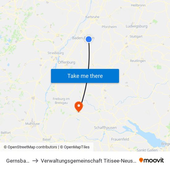 Gernsbach to Verwaltungsgemeinschaft Titisee-Neustadt map