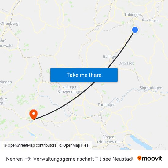 Nehren to Verwaltungsgemeinschaft Titisee-Neustadt map