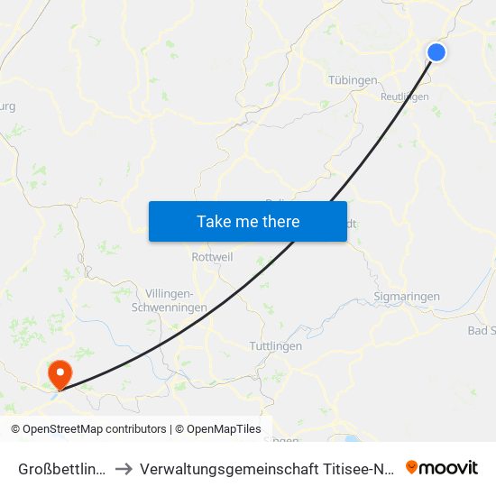 Großbettlingen to Verwaltungsgemeinschaft Titisee-Neustadt map