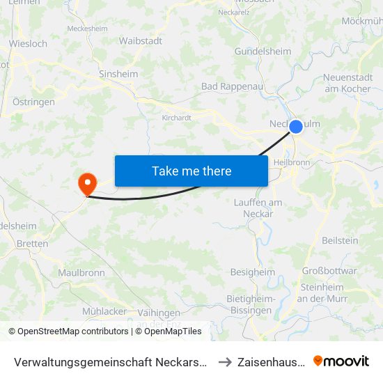 Verwaltungsgemeinschaft Neckarsulm to Zaisenhausen map