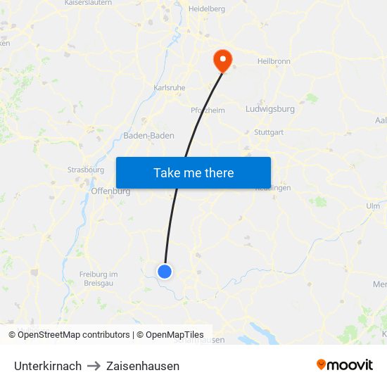 Unterkirnach to Zaisenhausen map