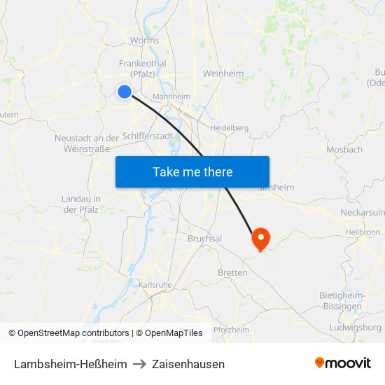 Lambsheim-Heßheim to Zaisenhausen map