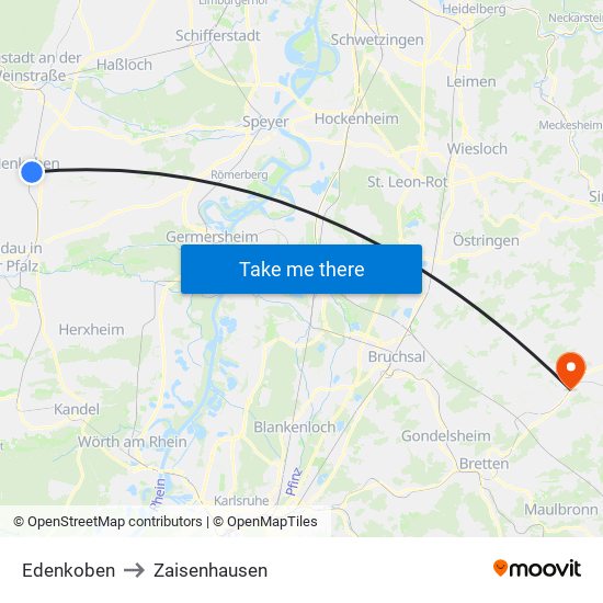 Edenkoben to Zaisenhausen map