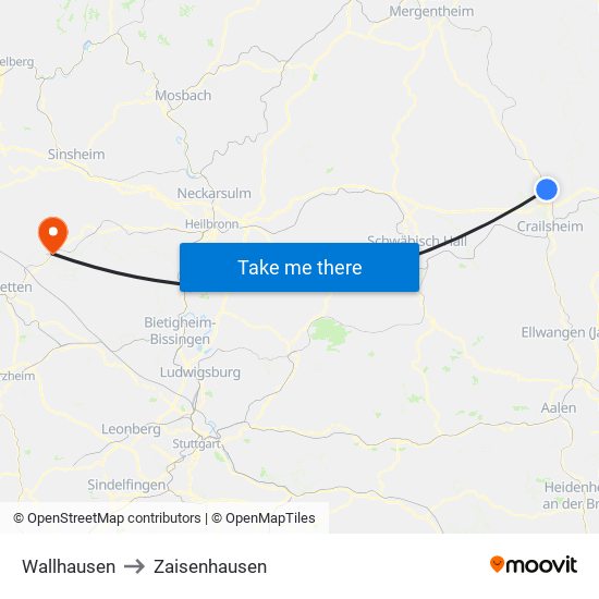 Wallhausen to Zaisenhausen map