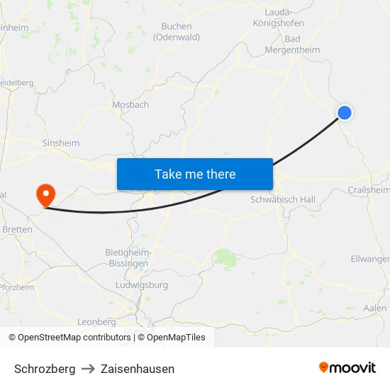 Schrozberg to Zaisenhausen map