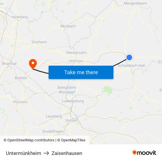 Untermünkheim to Zaisenhausen map