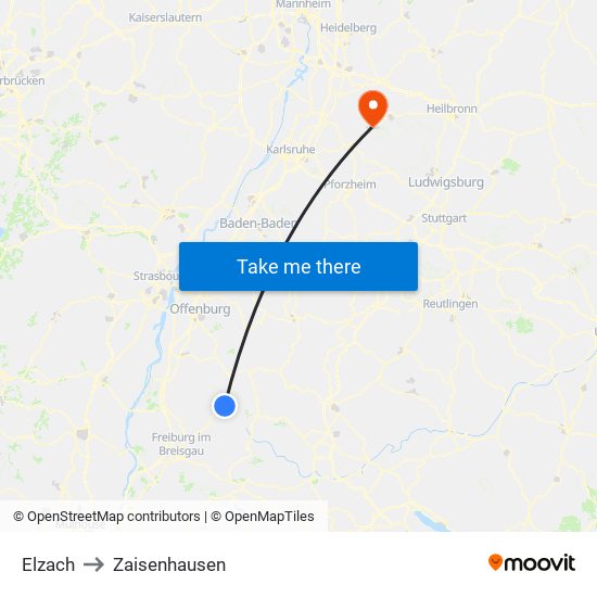 Elzach to Zaisenhausen map