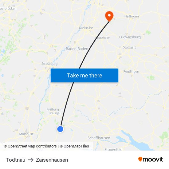 Todtnau to Zaisenhausen map