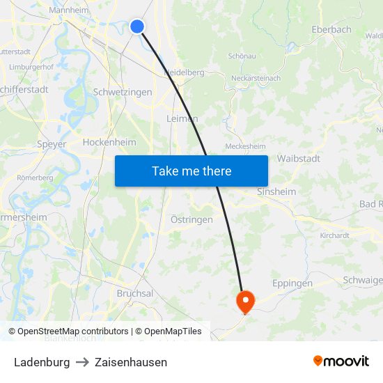 Ladenburg to Zaisenhausen map