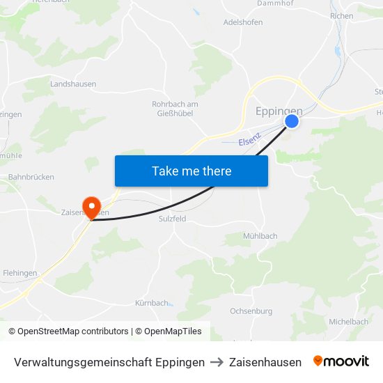 Verwaltungsgemeinschaft Eppingen to Zaisenhausen map