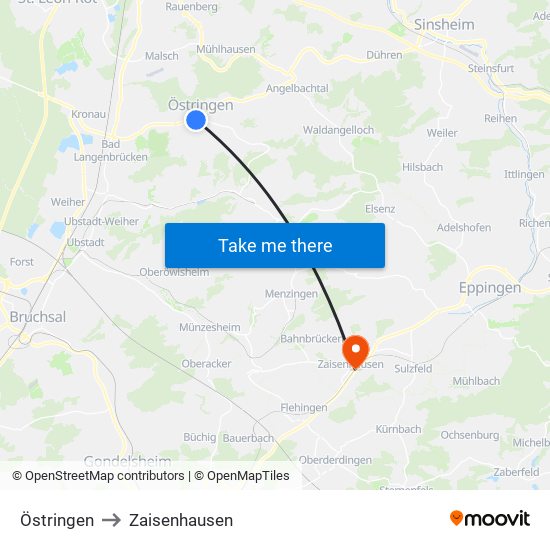 Östringen to Zaisenhausen map