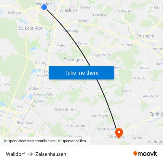 Walldorf to Zaisenhausen map