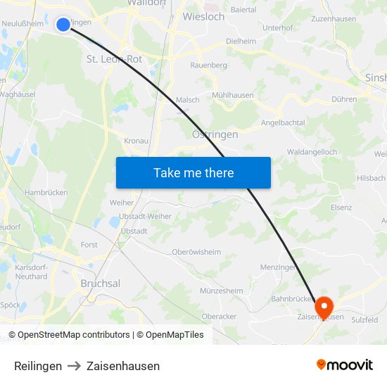 Reilingen to Zaisenhausen map