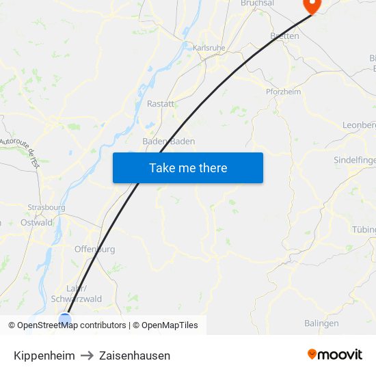 Kippenheim to Zaisenhausen map