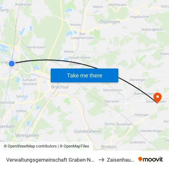 Verwaltungsgemeinschaft Graben-Neudorf to Zaisenhausen map