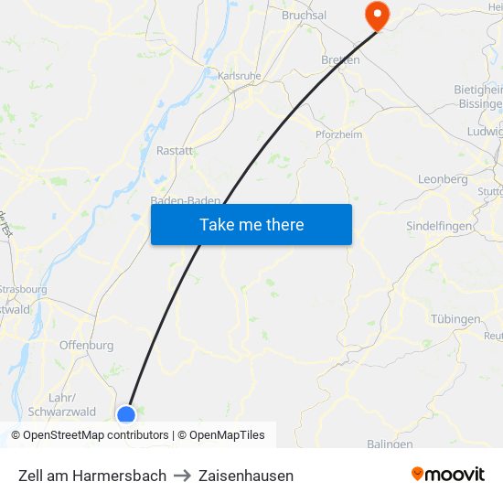 Zell am Harmersbach to Zaisenhausen map