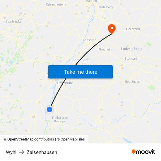 Wyhl to Zaisenhausen map